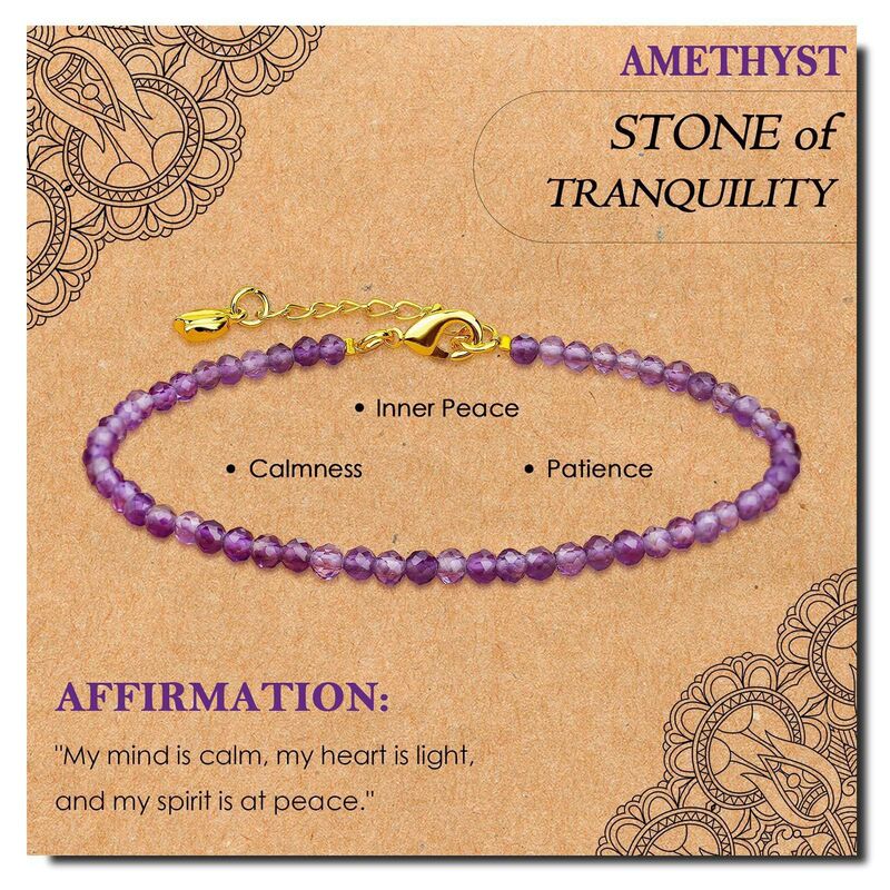 Natural Energy Crystal Bracelet Amethyst Lapis Lazuli Beaded Adjustable Faceted Bracelet 3mm Amethyst Bracelet
