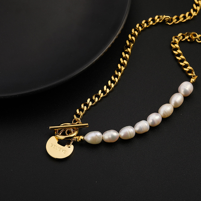 titanium steel necklace freshwater pearl pendant simple clavicle chainpicture5