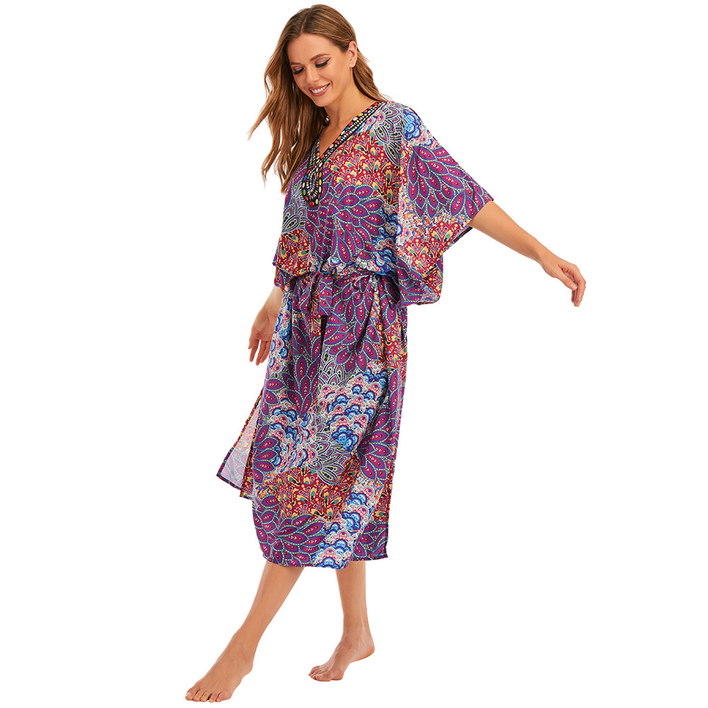 5D127 blusa de playa de secado rápido impreso traje suelto playa protección solar camisa playa vacaciones falda traje de baño chaqueta