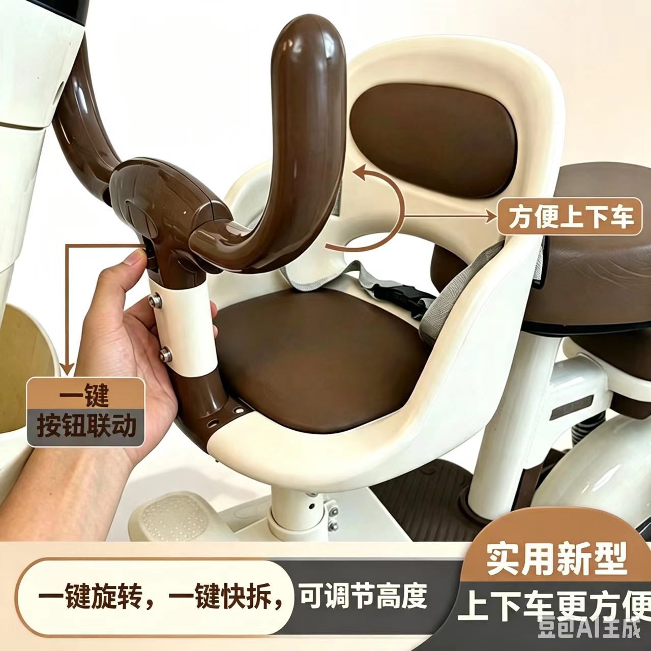 Electric vehicle front-mounted child seat can be raised and rotated, baby safety seat for electric bikes, shock-absorbing seat for infants and children