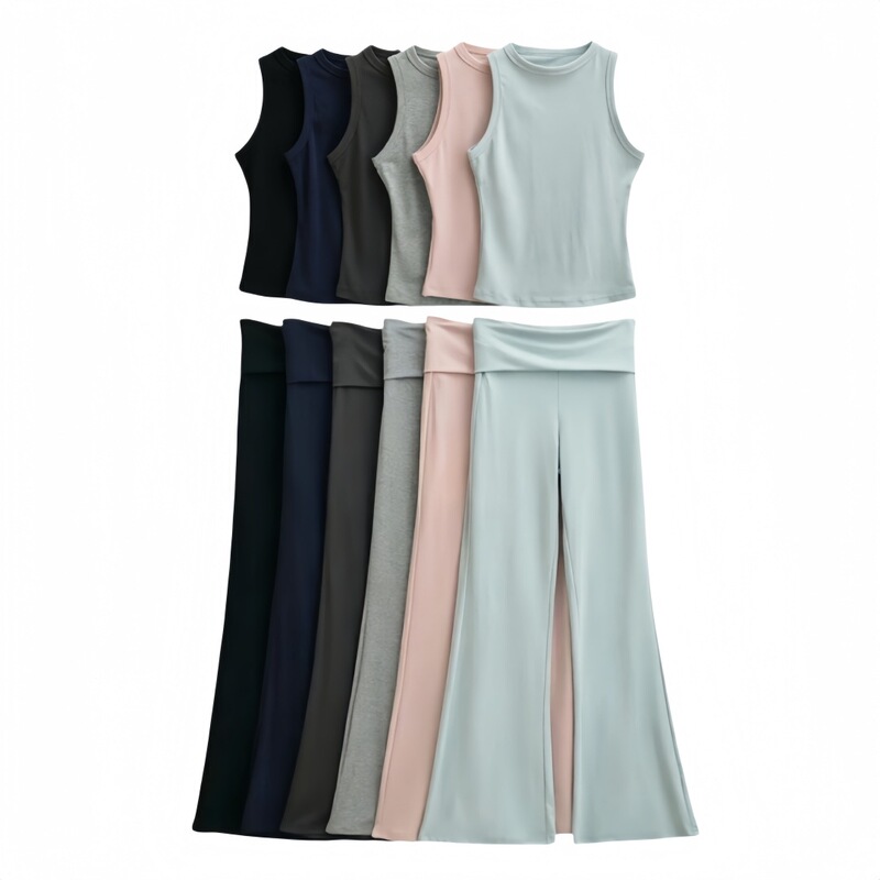 Spring and Summer Sports Yoga Slim-Fit Sleeveless Tank Top for Women with a High-Waisted Flared Slim-Fit Floor-Length Pants Set Spring and Summer Sports Yoga Slim-Fit Sleeveless Tank Top for Women with a High-Waisted Flared Slim-Fit Floor-Length Pants Set