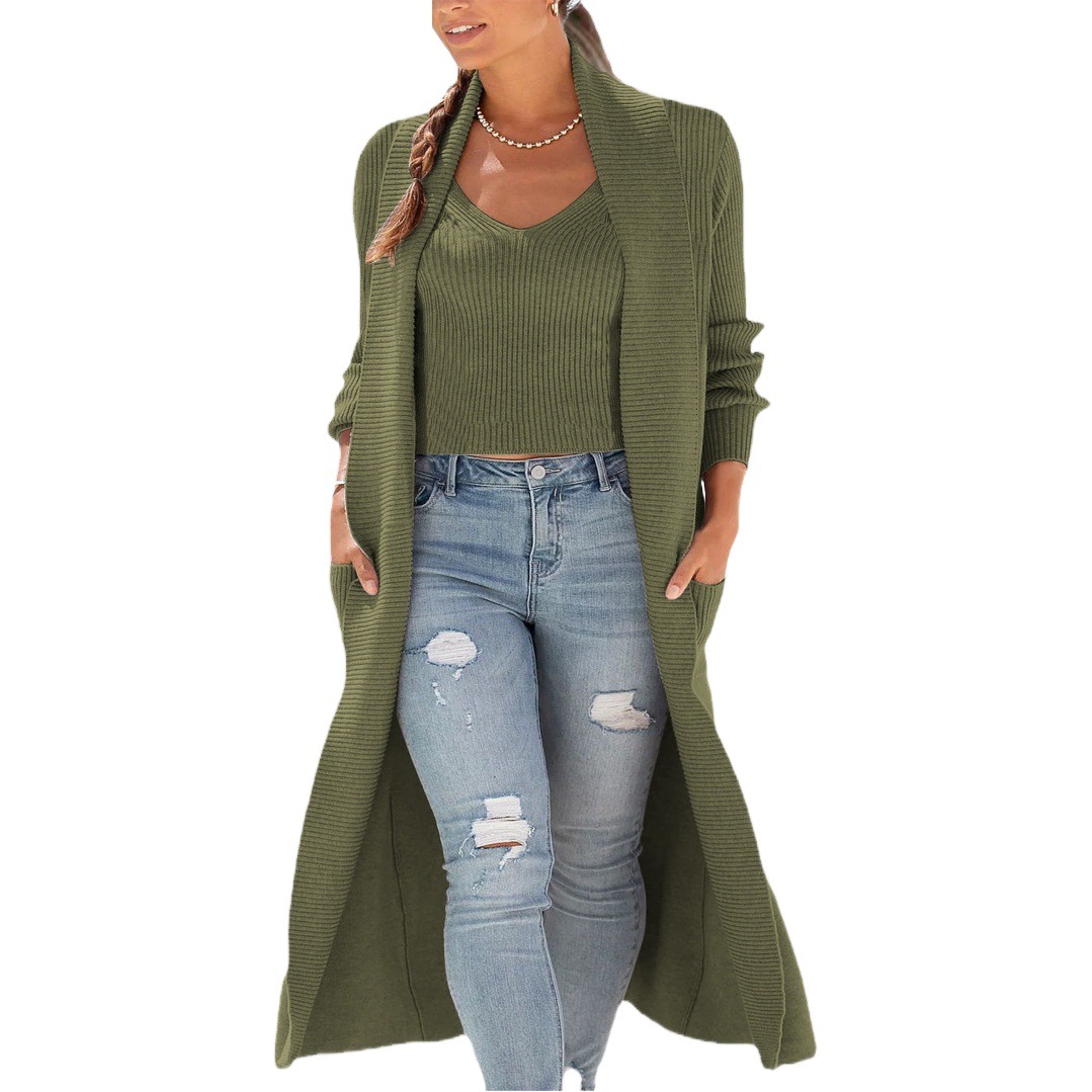 Conjunto de Abrigo de Punto y Chaleco para Mujer Algodón y Poliéster Suelto para Otoño e Invierno
