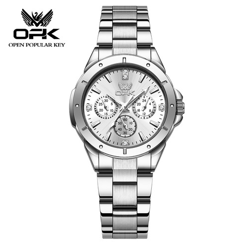 OPK Brand Steel Strap Personalized Trendy Cool Night Light Multifunction Analog Quartz Waterproof Women's Watch