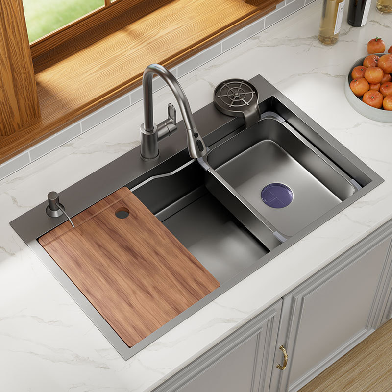 Nano Gun Grey Sink Large Single Sink Kitchen 304 Stainless Steel Handmade Vegetable Washing Sink Sink Household