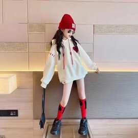 女童秋装卫衣2024新款中大童韩版洋气中长款小女孩春秋款连帽上衣