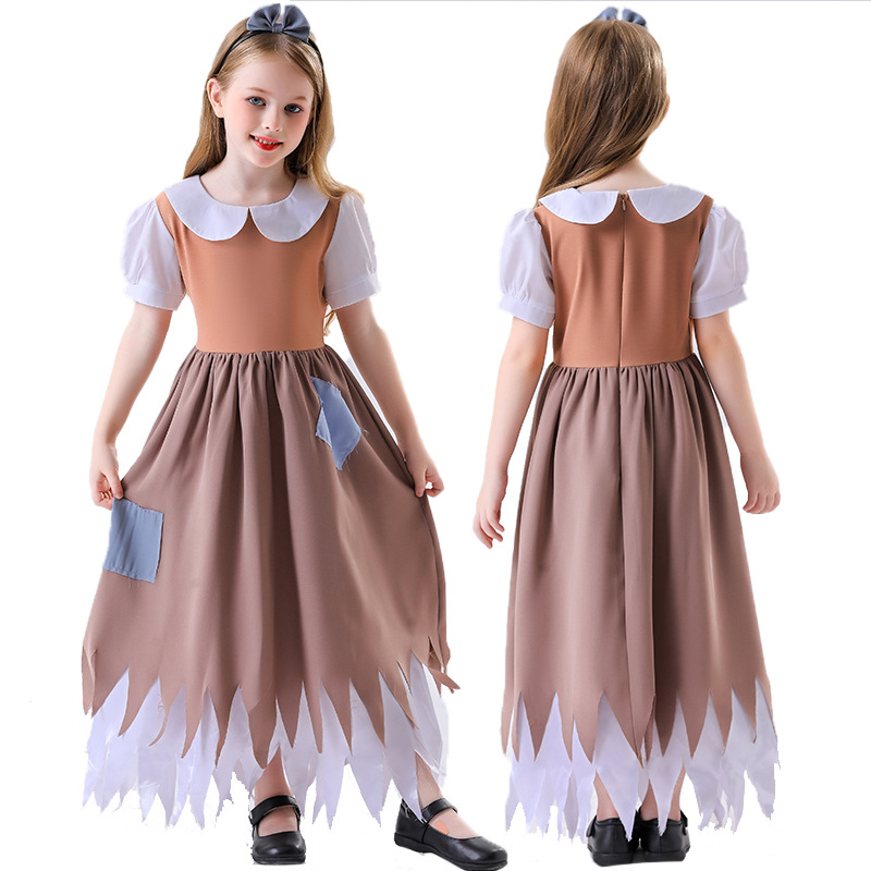 Halloween Theme Party cosplay Kids Cinderella Costume Cosplay Maid Costume Brown dress