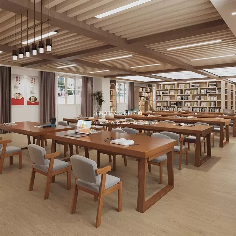 图书馆书桌阅读桌双人学习桌椅沉浸式自习桌学生长条桌写字台桌子