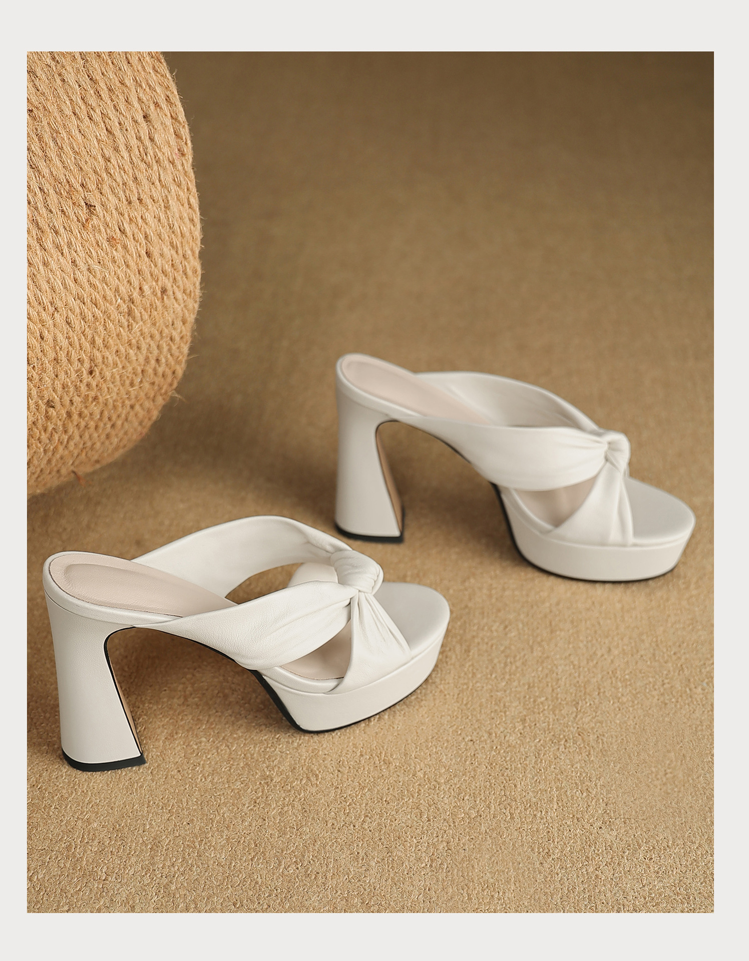 Sandal cao gót nữ mũi hở da cừu mềm, đế xuồng platform, gót vuông 8-10cm, nơ bướm — Hồng 8cm, Xanh da trời 10cm, Hồng 10cm, Trắng kem 8cm chi tiết 25