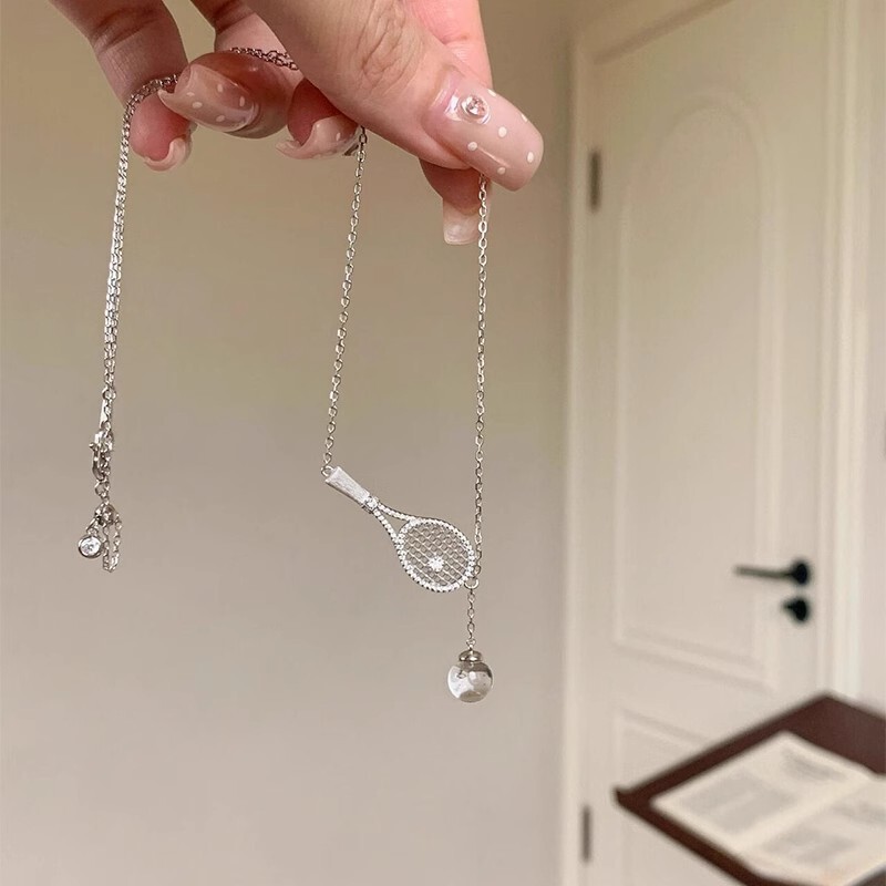 "Unique" Silver Tennis Racket Necklace 2025 New Model High-End White Crystal Clavicle Chain "Unique" Silver Tennis Racket Necklace 2025 New Model High-End White Crystal Clavicle Chain