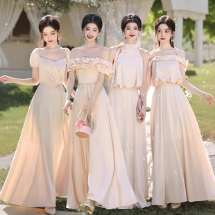 Champagne Bridesmaid Dress 2025 New Summer Satin Dress Usually Wear French High-end Sense Niche Sisters