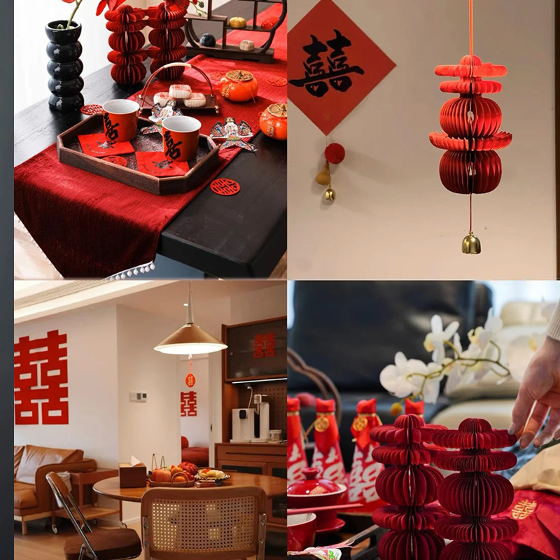 Suomei Home 立体ハッピーワード吊り下げ装飾 立体ダブルハッピー結婚式ルームレイアウト 新居結婚式リビングルーム装飾|undefined