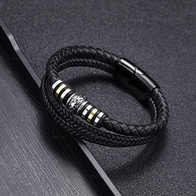 Daily Occasion Fashion Solid Color Pu Leather Alloy Braid Men'S Bangle Men Cord & Leather Bracelets