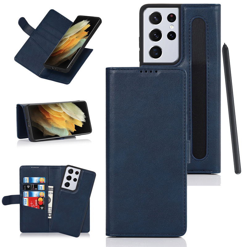For Samsung Galaxy S21 Ultra 5G phone case S-pen pencil case split two-in-one protective leather case
