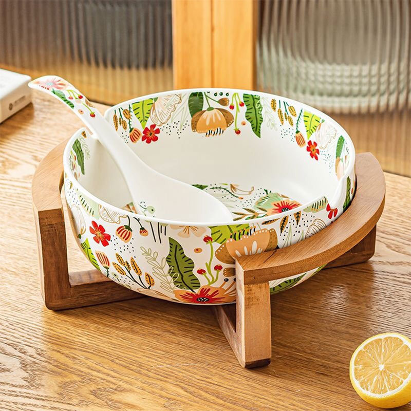 Colorful Yunhua Series Large Soup Bowl Tableware Anti-scalding Set Pastoral Style Household High-grade European Style Wooden Salad Bowl