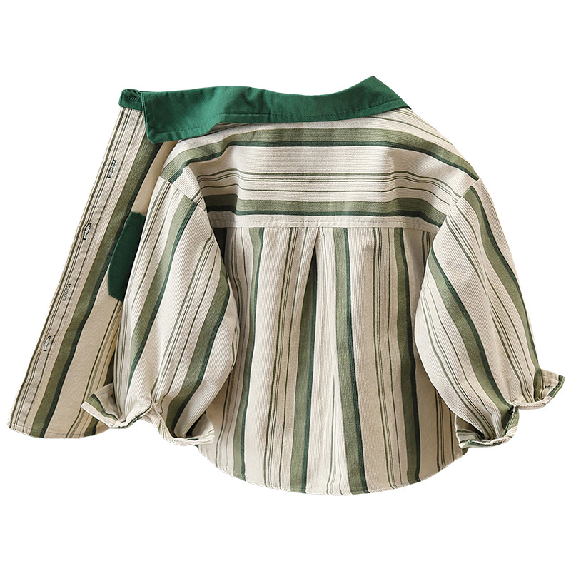 7743 camisa de pana para niños 2025 nueva camisa de manga larga a rayas de primavera y otoño para niños