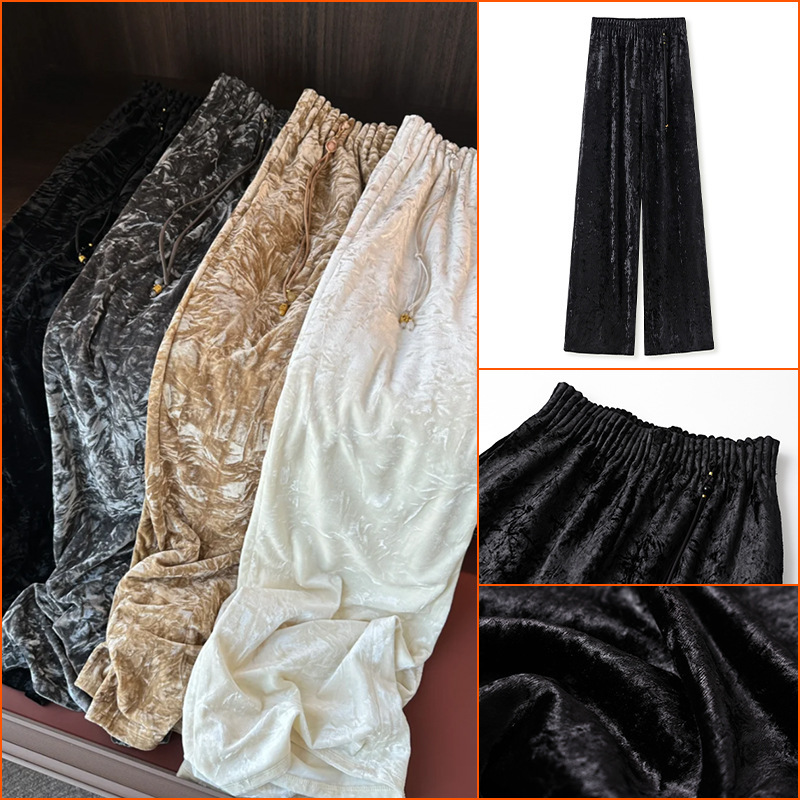 National Style New Chinese-Style Wide-Leg Pants 2026 Autumn New Loose High-Waisted Velvet Casual Straight-Leg Long Pants for Women Mx006 National Style New Chinese-Style Wide-Leg Pants 2026 Autumn New Loose High-Waisted Velvet Casual Straight-Leg Long Pants for Women Mx006