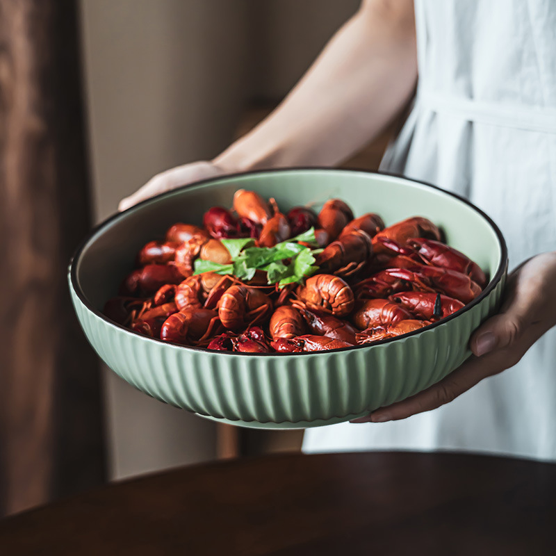Tazón grande de estilo nórdico para cangrejos de río, tazón grande para pescado en escabeche, tazón de cerámica estilo retro extra grande para sopa y fideos, tazón de sopa para el hogar.