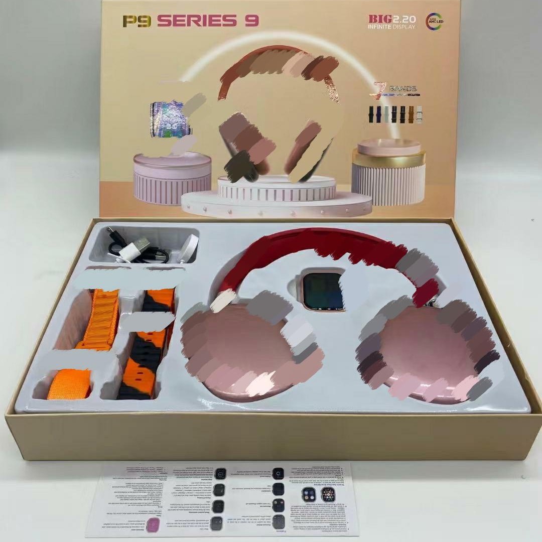 P9 S9 smart watch call heart rate health exercise bluetooth pedometer reminder 7strap headset