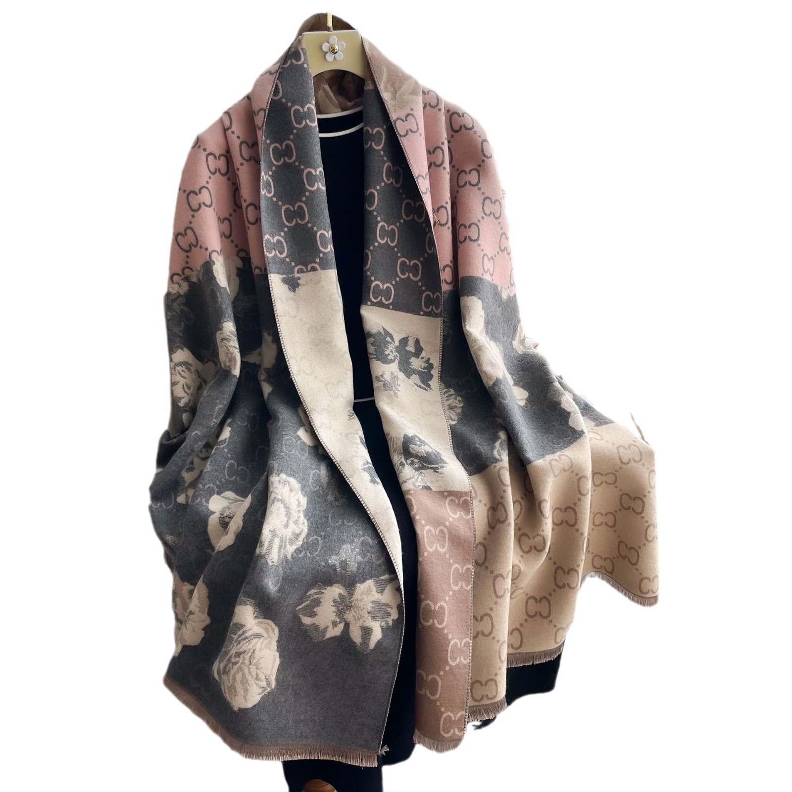 Europa y los Estados Unidos de alto nivel impresión de letras imita bufandas de cashmere mujeres invierno lujoso ligero viento grueso y cálido largo chal para mujeres