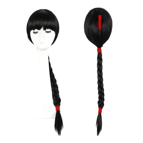 Fashion retro extended length oblique bangs braided ponytail full headdress Tiemei drama stage performance COS wig