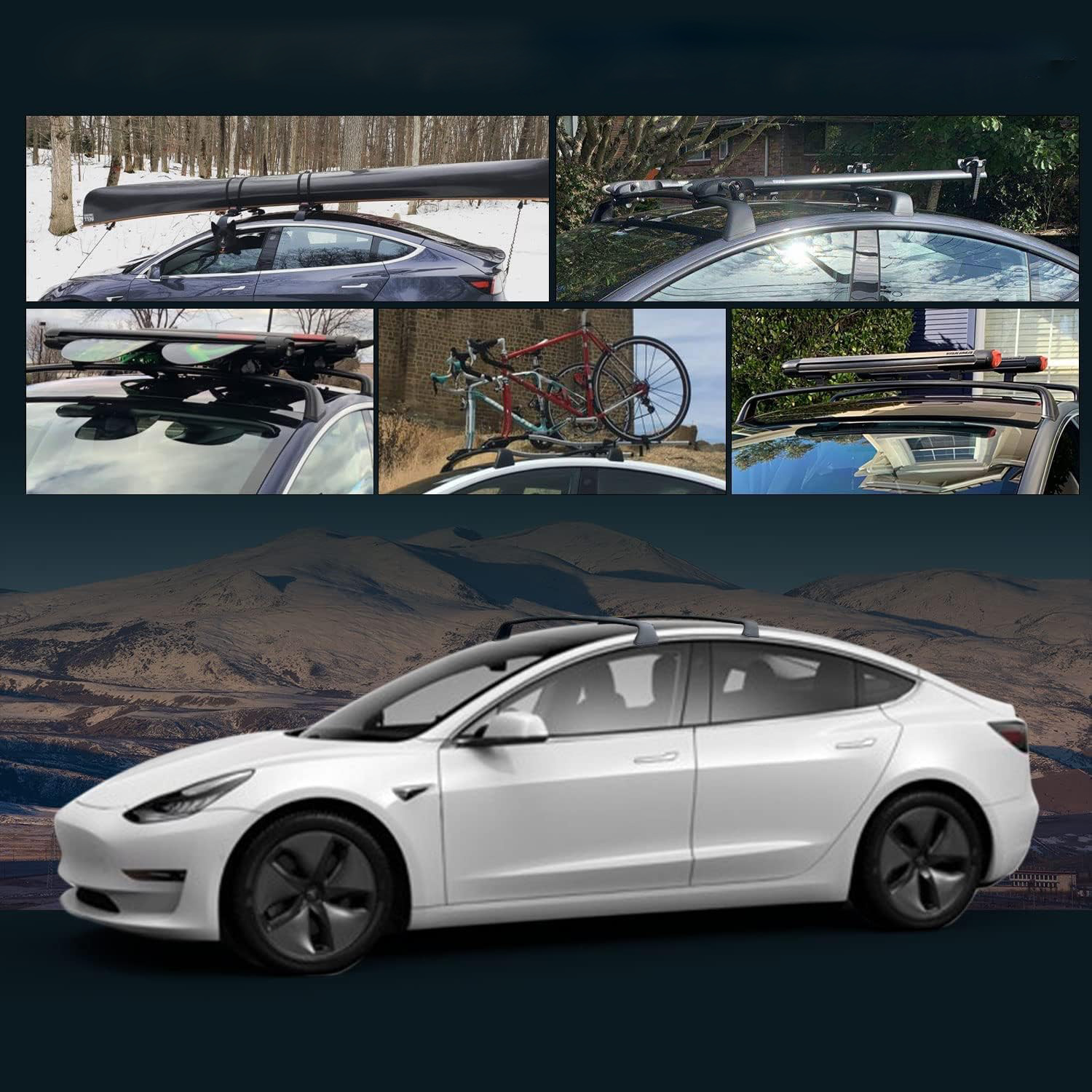 Aluminum alloy roof crossbars with locking mechanism, compatible with Tesla Model 3 (2017-2025)