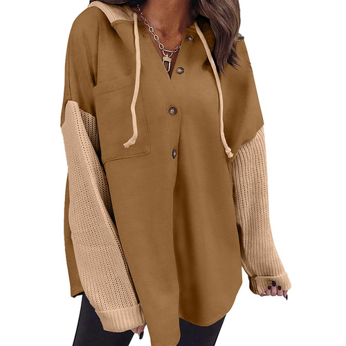 New Amazon cross-border European and American women's sweater spliced ​​hooded sweater casual jacket for women