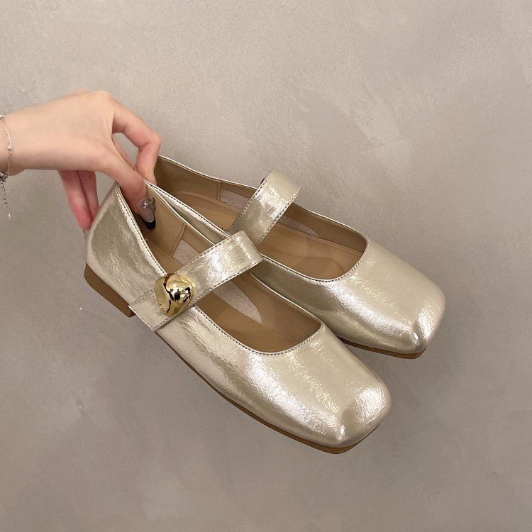 Autumn New Style Soft-Soled Beanie Shoes with Skirts, French New Women's Silver Small Leather Shoes, Flat Shoes for Women