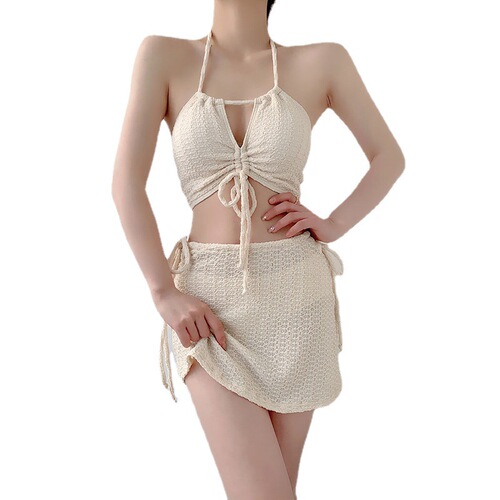 Women's swimsuit split three-piece bikini sexy strap pure lust style hot spring swimsuit backless resort swimsuit