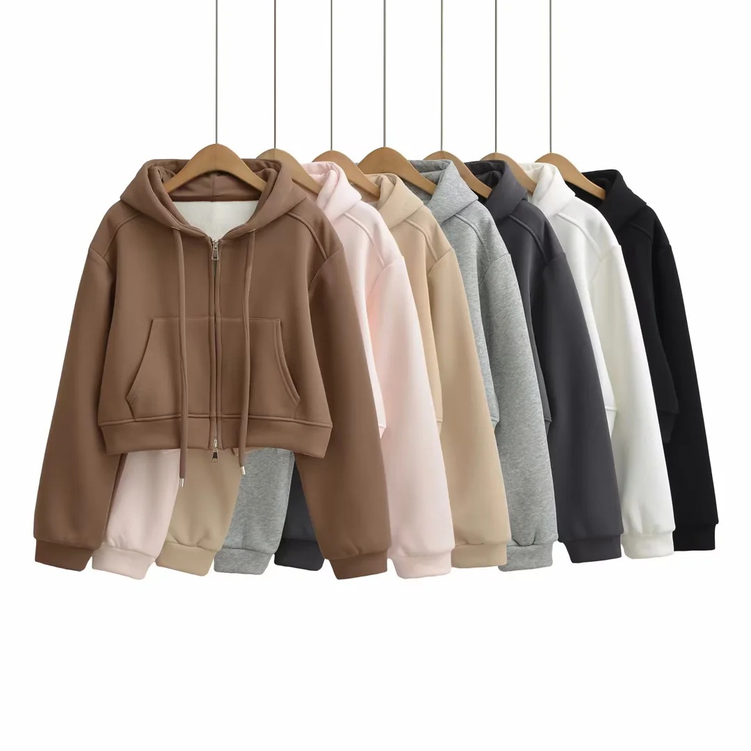 Retro short demi-season warm sweatshirt