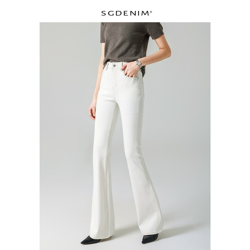 Spring White Light High-Waisted Slightly Flared Jeans for Women 26 Spring New Slim Fit Butt-Lifting White Slimming Jeans