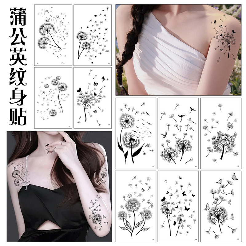 Cross-Border New Dandelion Black and White Tattoo Stickers Sexy Black Flower Leg Arm Party Temporary Tattoo Stickers
