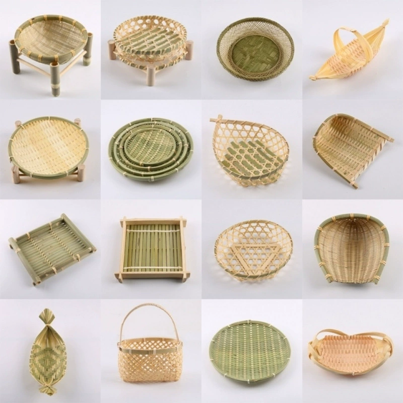 Товары из бамбукового плетения, этнические тарелки для фруктов ручной работы, тарелки для закусок, корзины для закусок, маленькие бамбуковые корзины с кронштейнами, посуда