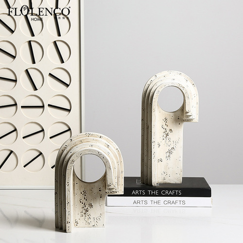 Chic minimalist retro stone texture arched round hole resin decorative piece for hotel entrance bookshelf, unique and special craft decoration item