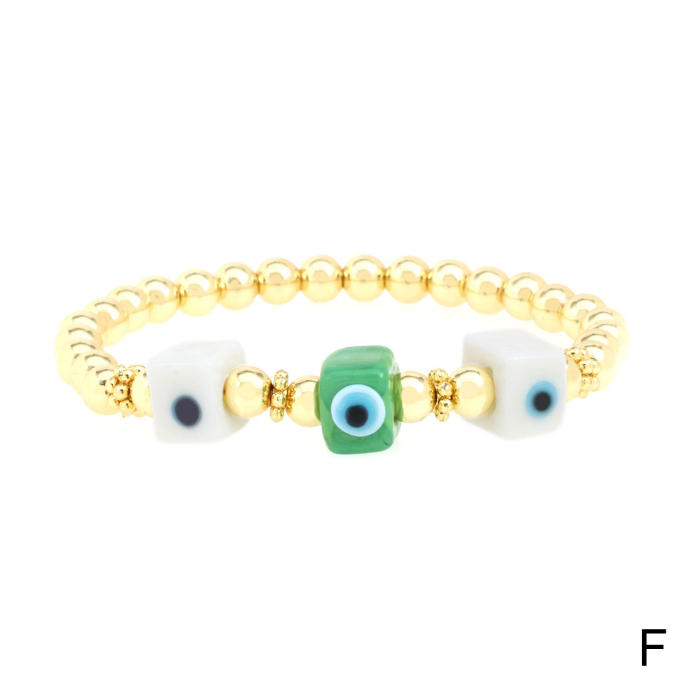 Fashion Devilu0027S Eye Square glass Copper Beaded Gold Plated Bracelets 1 Piece