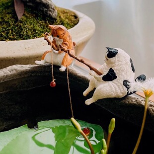 Fish Tank Fishing Kitten Decorations Tank Side Hanging Landscaping Small Ornaments Aquarium Creative Simulation Mini Micro Landscape