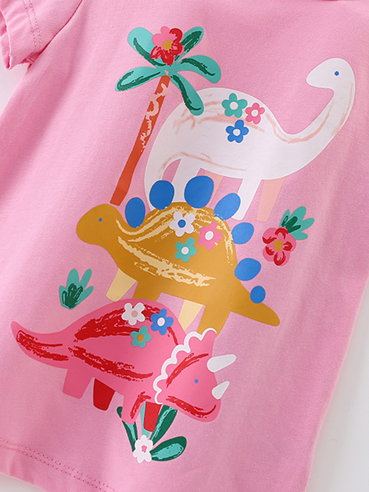 Malwee niñas de manga corta verano nuevo estilo europeo y americano de niños pequeños cuello redondo encantador impresión camiseta de niños ropa superior