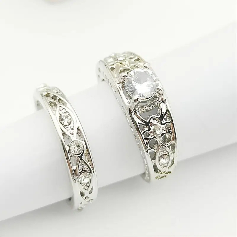 Women's Jewelry Palace Style Hollow Flower Carving Ring Pattern Design Couple Ring Wedding Anniversary Gift Set Ring_voghion.com