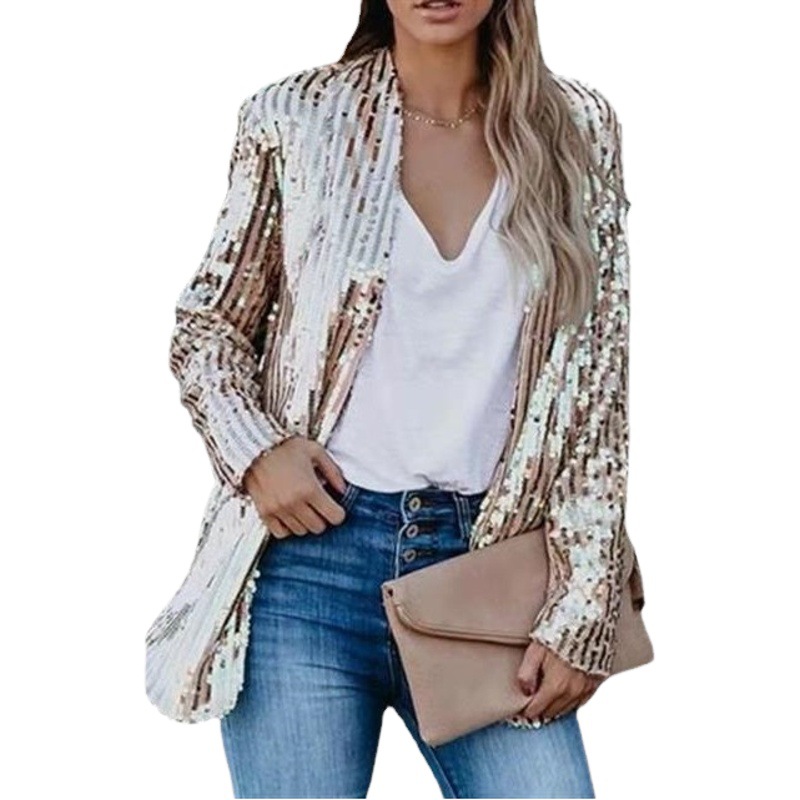 Saco Blazer Casual para Mujer con Solapa de Lentejuelas Manga Media para Primavera image 1