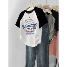 大码女装240斤正肩插肩短袖微胖女孩白色T恤夏季辣妹不规则短上衣