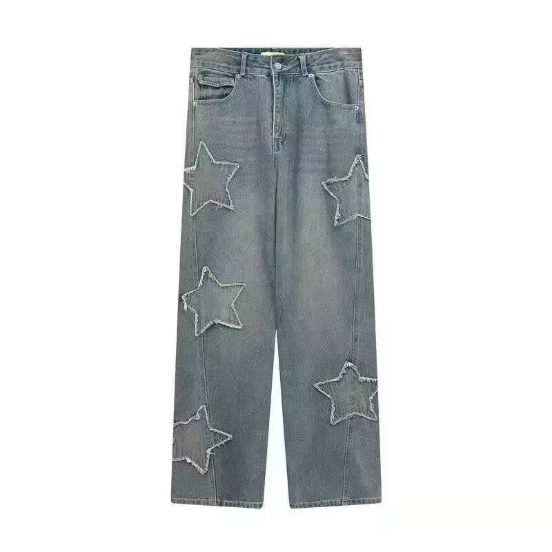 Damjeans hög midja rak passform med broderi denim byxor_voghion.com