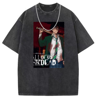Washed Old American Style High Street Printed Short-sleeved T-shirt Women's Loose Casual Men's and Women's National Fashion Customization
