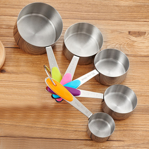 Set of 10 stainless steel measuring spoons, cups, and scoops with dual markings, Set of 5 colorful measuring spoons, Baking tools