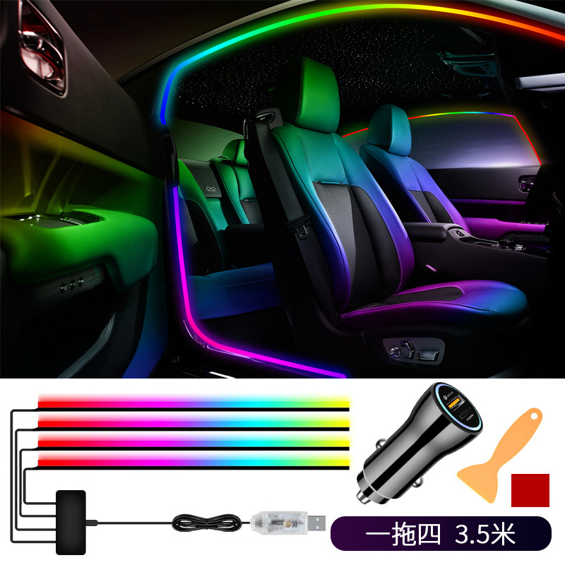 車のドアフレームライト、車の窓LEDアンビエントライト、改造されたストリーマーマジックカラー、ワイヤレス不可視、配線不要の車のアンビエントライト|undefined