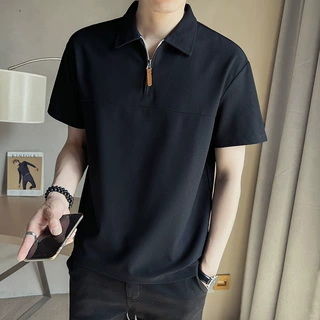 Polo衫男装轻熟风白色短袖男夏季2023新款半拉链男士T恤潮牌半袖