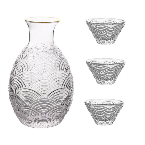 Japanese-style creative hammered sake pot set Xiangyun glass wine pot gold-rimmed white wine cup home warm wine glass wine set