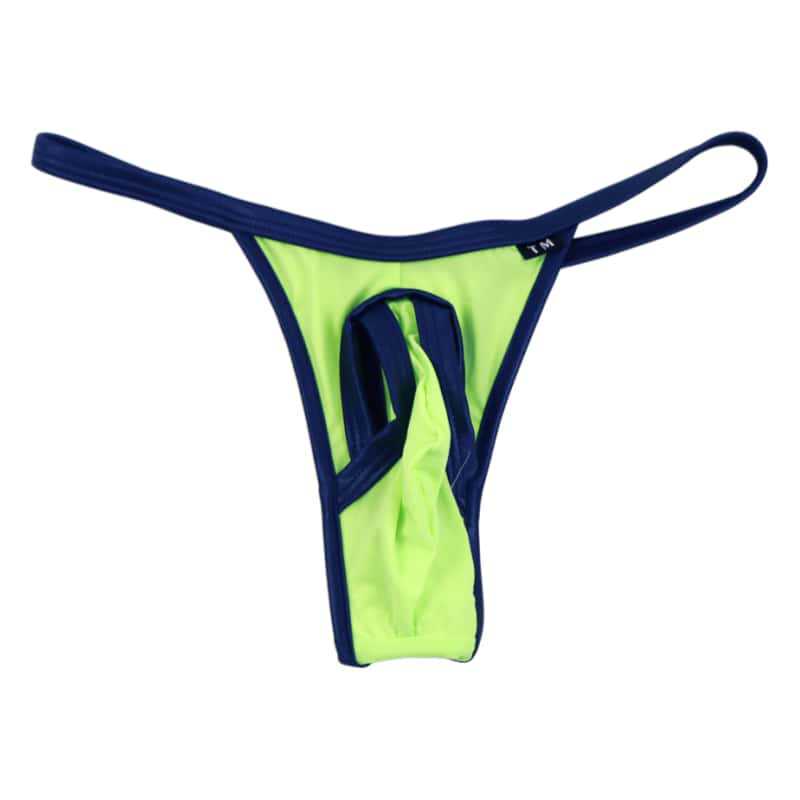 Cross-Border Platform Men's Thong Low-Waist Sexy Breathable New Design U-Shaped Pouch Color-Blocking Ice Silk Fabric