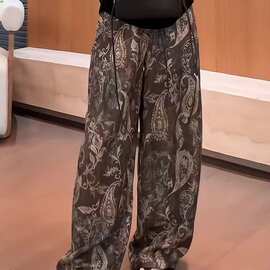 2026夏季新中式国风复古阔腿裤女高级感显瘦直筒裤百搭通勤长裤子