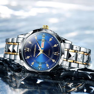 2025 new watch men's watch cross-border luminous waterproof double calendar steel band quartz men's watch