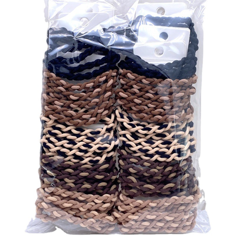 Tarjeta Super Value básica de dos colores trenza banda de pelo negro banda de goma giratoria corbata de pelo de las mujeres 2 yuanes supermercado accesorios para el cabello