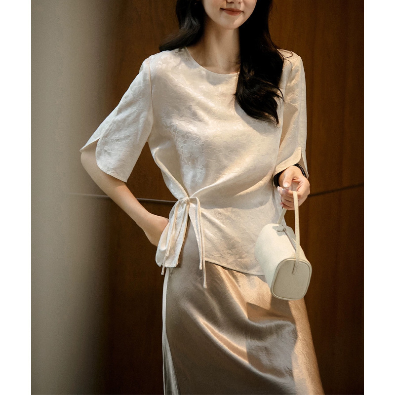 "Lun Yue" Silk Jacquard Blouse~Tassel and Button Design Top, New Summer Style "Lun Yue" Silk Jacquard Blouse~Tassel and Button Design Top, New Summer Style
